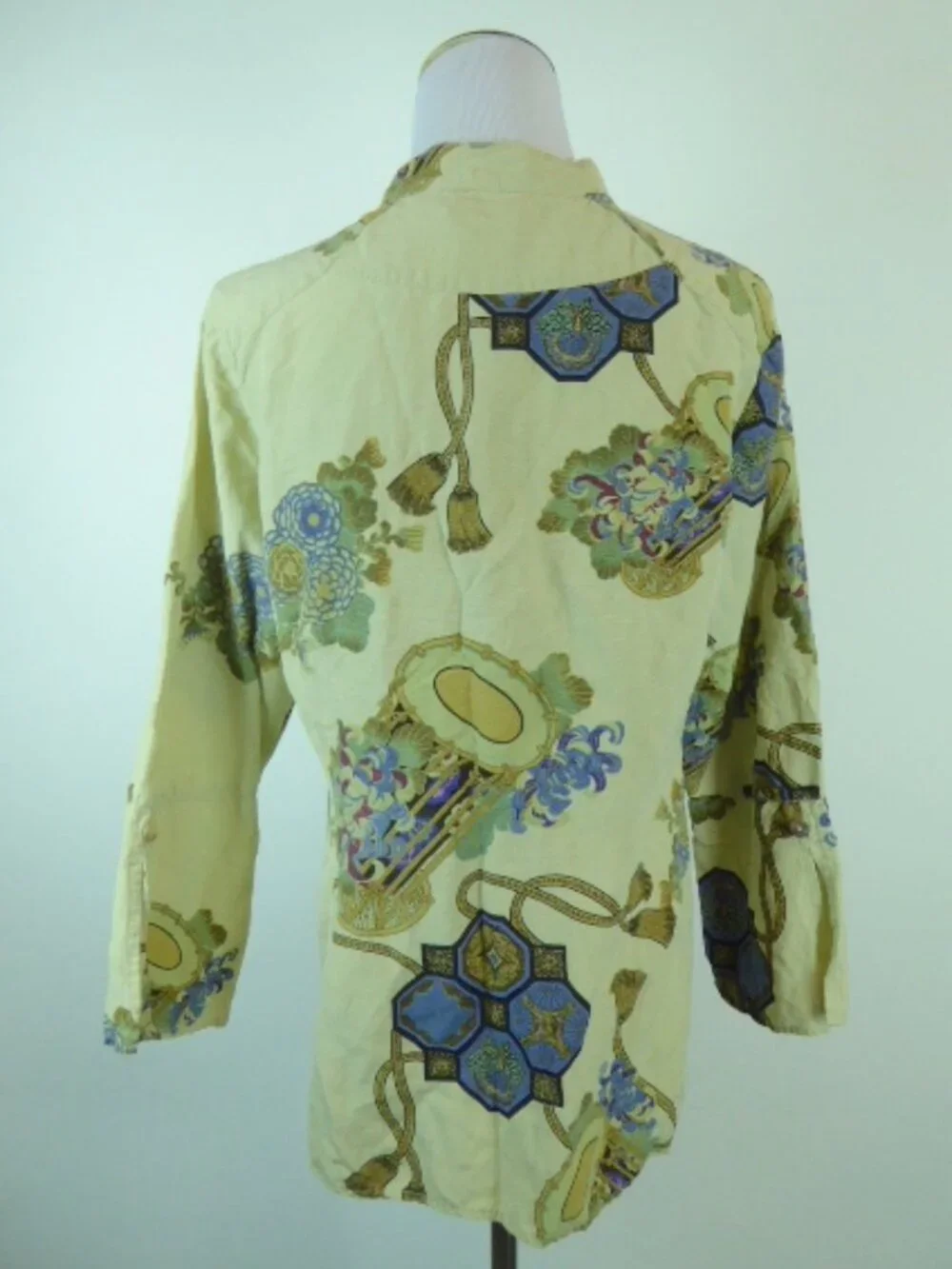 CITRON Santa Monica celadon green purple asian floral silk top jacket M - Picture 4 of 6